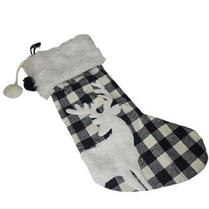 Plaid Christmas Stocking with Reindeer Design